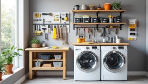 découvrez comment organiser efficacement votre espace de bricolage dans une buanderie sans percer les murs, grâce à des solutions pratiques et faciles à mettre en place.
