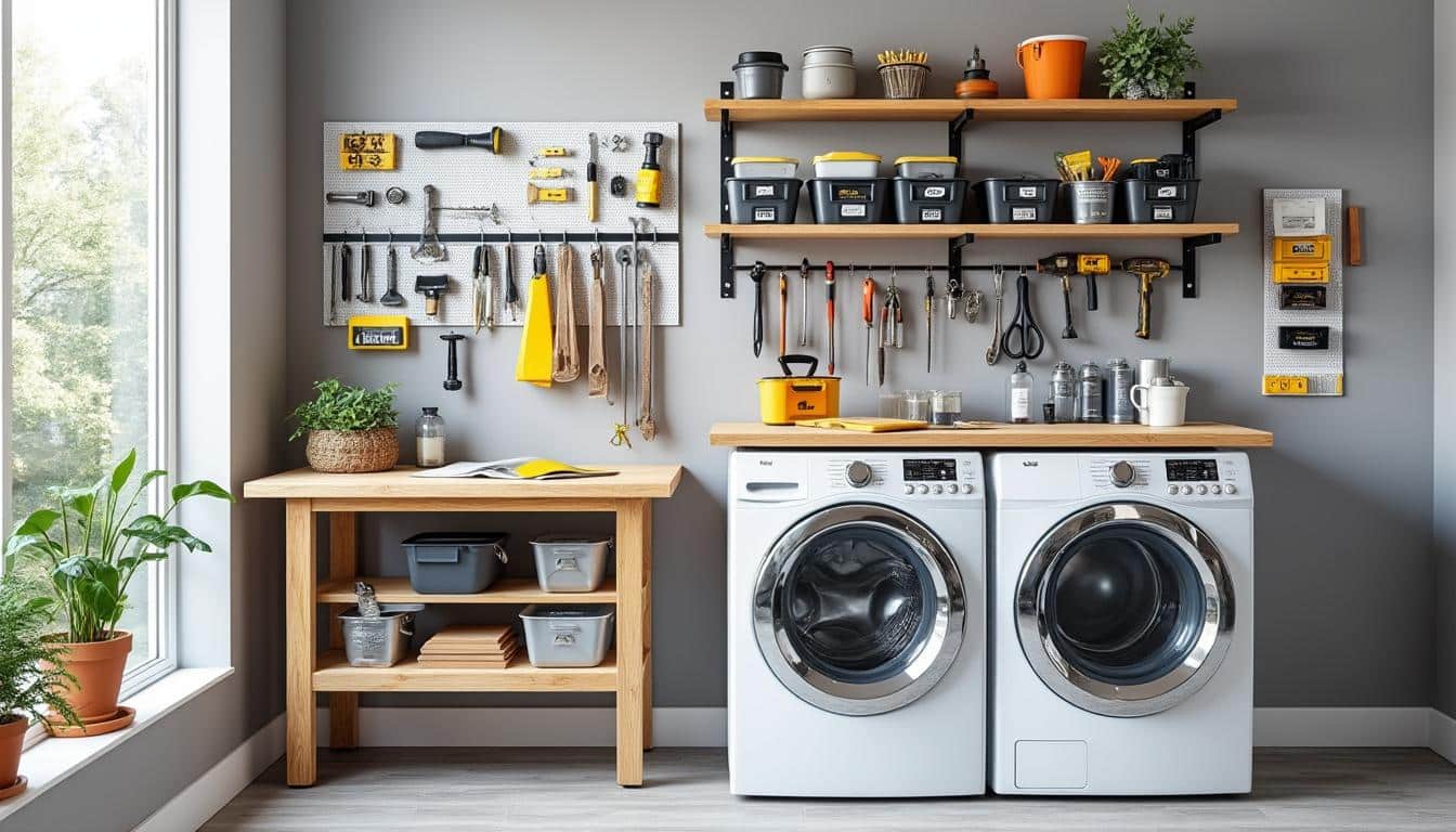 découvrez comment organiser efficacement votre espace de bricolage dans une buanderie sans percer les murs, grâce à des solutions pratiques et faciles à mettre en place.